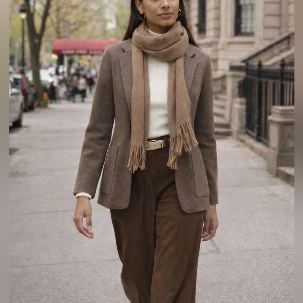 Quince 100% Organin Cotton Brown Open Front Blazer, S